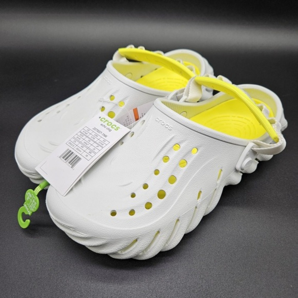 Crocs Echo Clogs (Womens 9 Mens 7) Slip On Shoes‎ Moonlight White LiteRide New